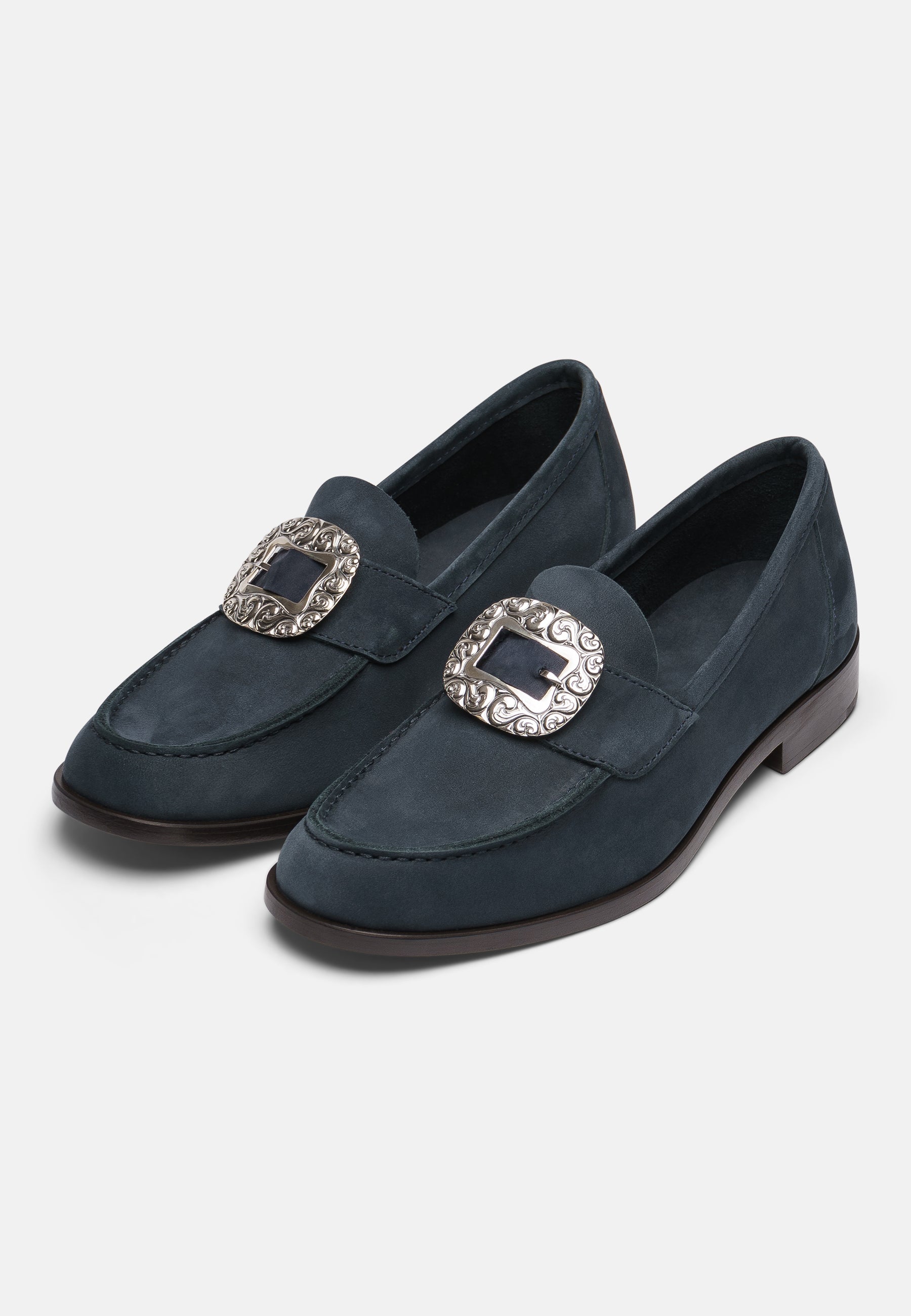 Bunadsko i Buxton Navy Nubuck med oksidert sølv