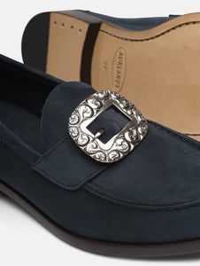 Bunadsko i Buxton Navy Nubuck med oksidert sølv