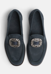 Bunadsko i Buxton Navy Nubuck med oksidert sølv